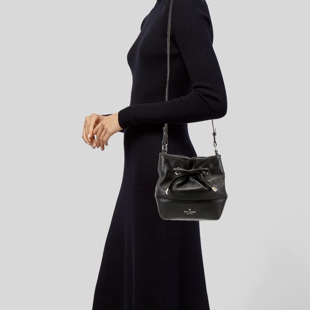 Kate Spade Black Pebbled Leather Bucket Bag EUC - Picture 10 of 12